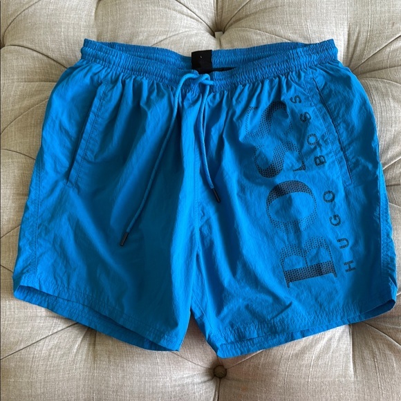 Hugo Boss Blue Swim Trunks Quick-Dry Elastic Waist - Picture 1 of 8